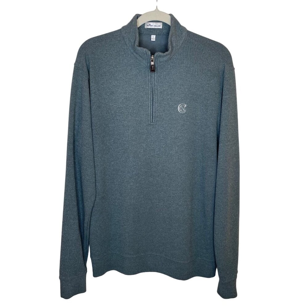 Peter Millar Quarter Zip Blue/Grey Mock Neck Sweater, L